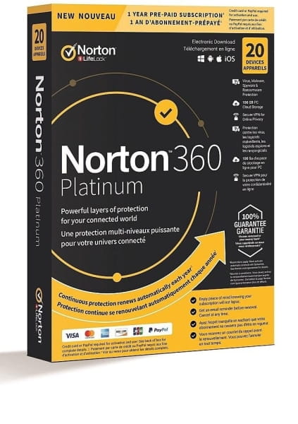 NORTON 360 Platinum, 100 GB, 1 Ano, 1 Pessoa, 20 Dispositivos - Chave  Digital