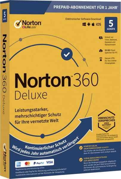 Norton 360 Deluxe, 50 Go de sauvegarde dans le nuage 5 appareils 1 an