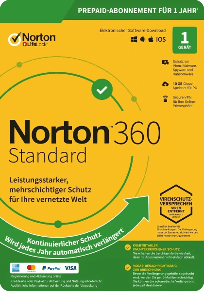 Norton 360 Standard, 10 GB cloudback-up, 1 apparaat 1 jaar