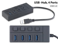 USB-3.0-Hub mit 4 Ports, einzeln schaltbar, bis 5 Gbit/s