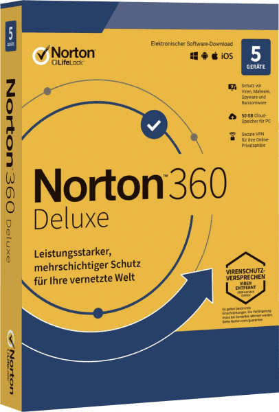 Norton 360 Deluxe, 50 GB cloud backup, 5 devices 1 year NO SUBSCRIPTION
